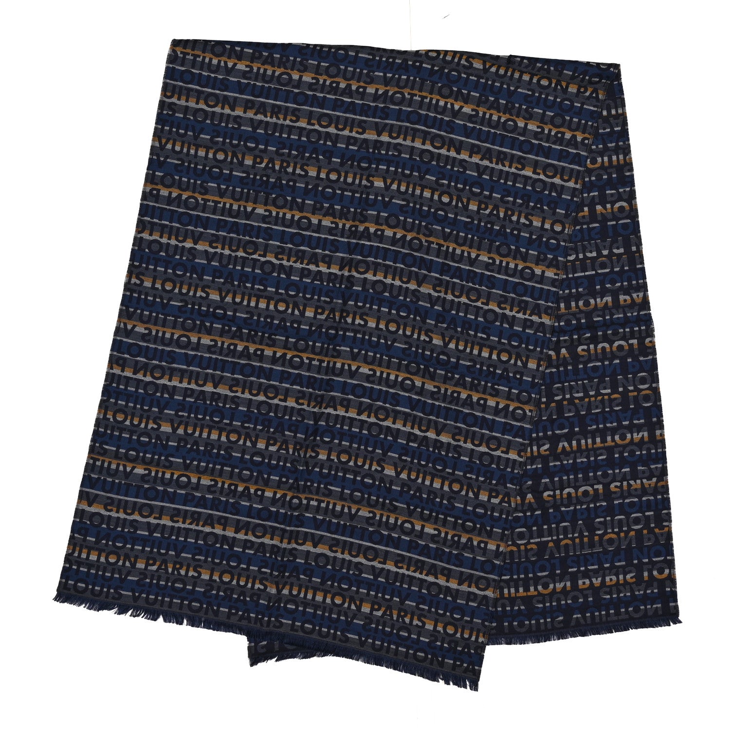 Louis Vuitton Wool Silk Logo Scarf Blue Multicolor 2 of 5