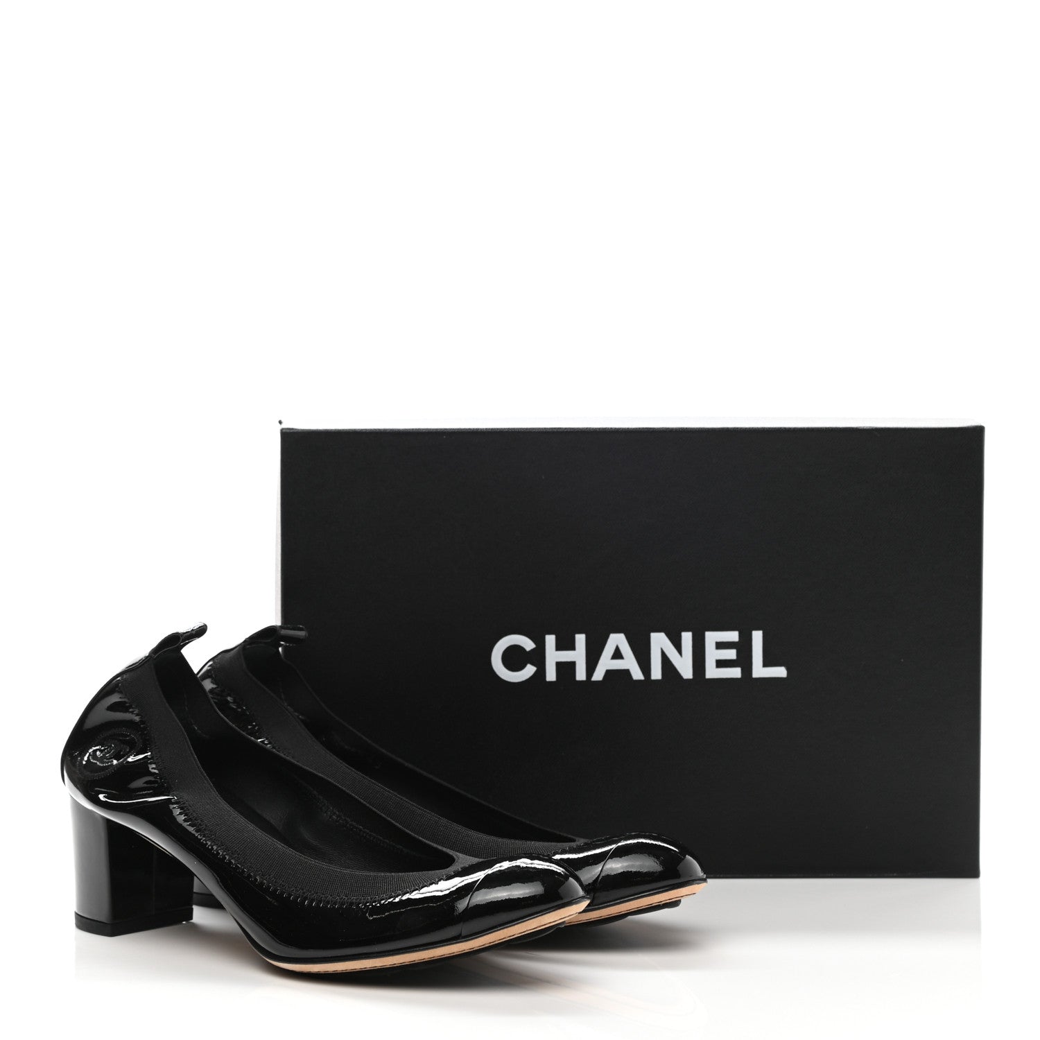 Chanel Lambskin Patent CC Elastic Stretch Pumps 36.5 Black 9 of 9