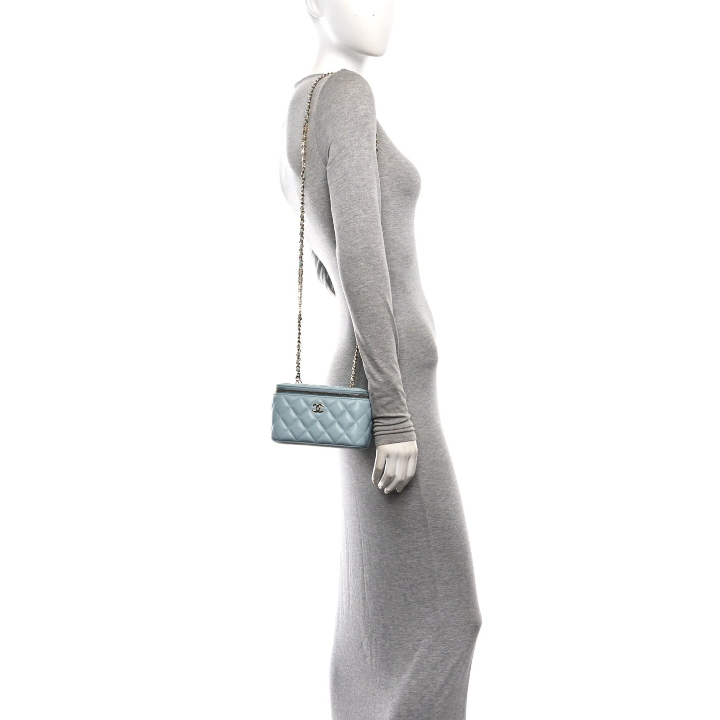 Caviar Quilted Small Tiny CC Vanity Case With Chain Light Blue Light Blue