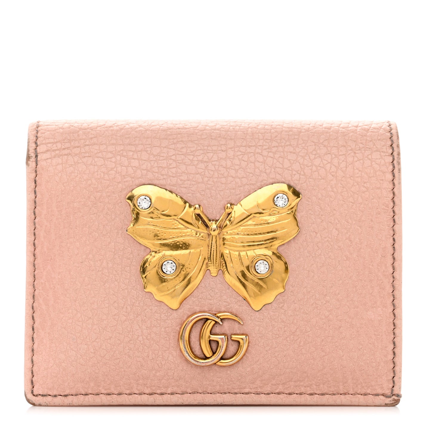 Pebbled Calfskin Butterfly Card Case Perfect Pink
