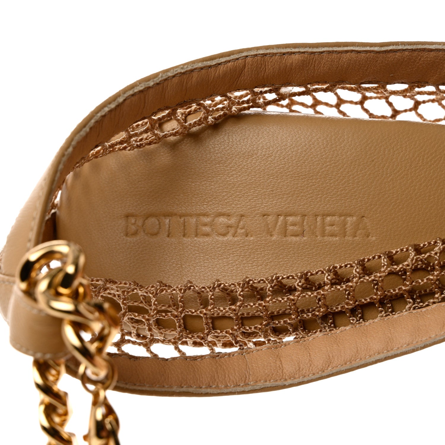 Bottega Veneta Mesh Nappa Chunky Chain Sandals 40 Beige Pony 6 of 9