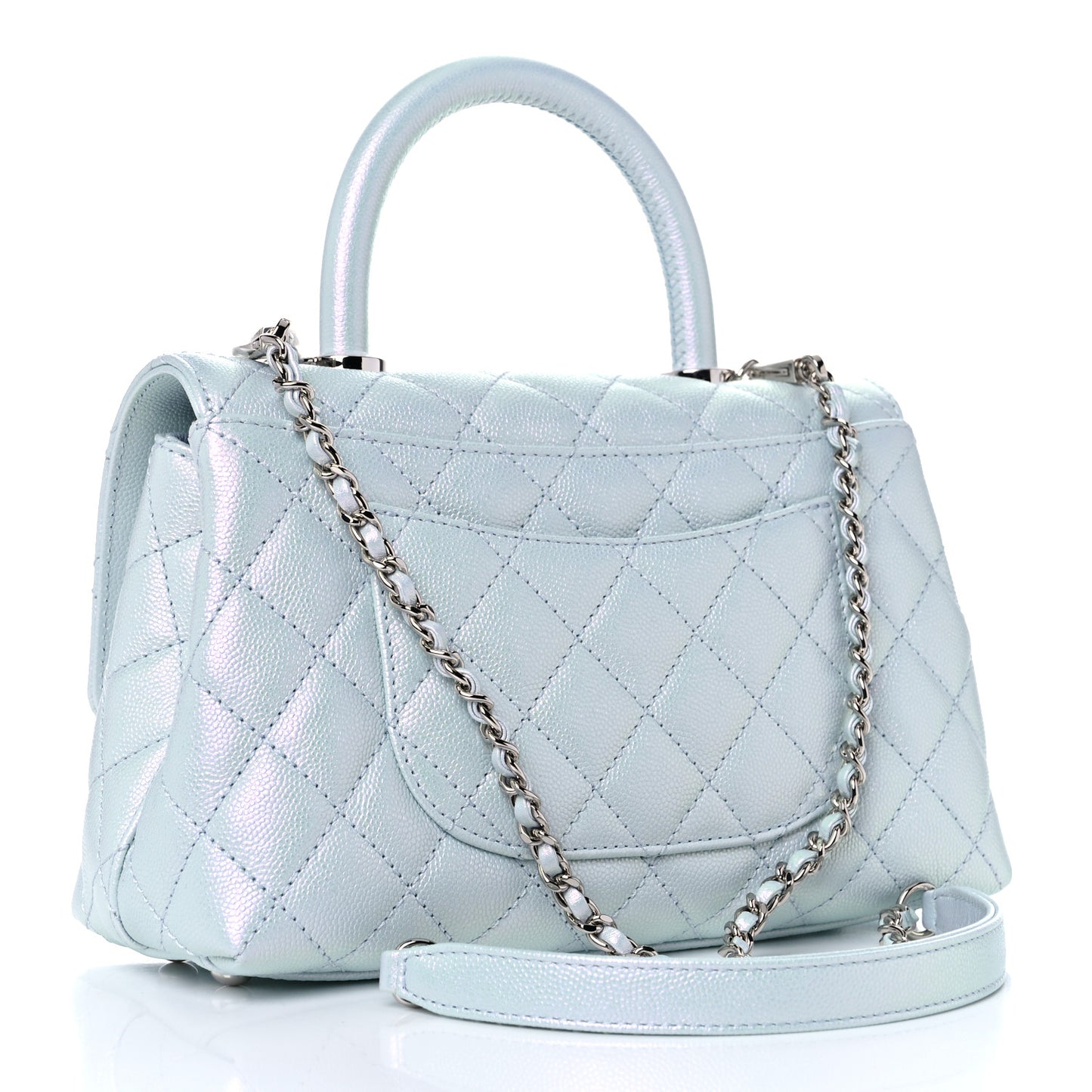 Iridescent Caviar Quilted Mini Coco Handle Flap Light Blue