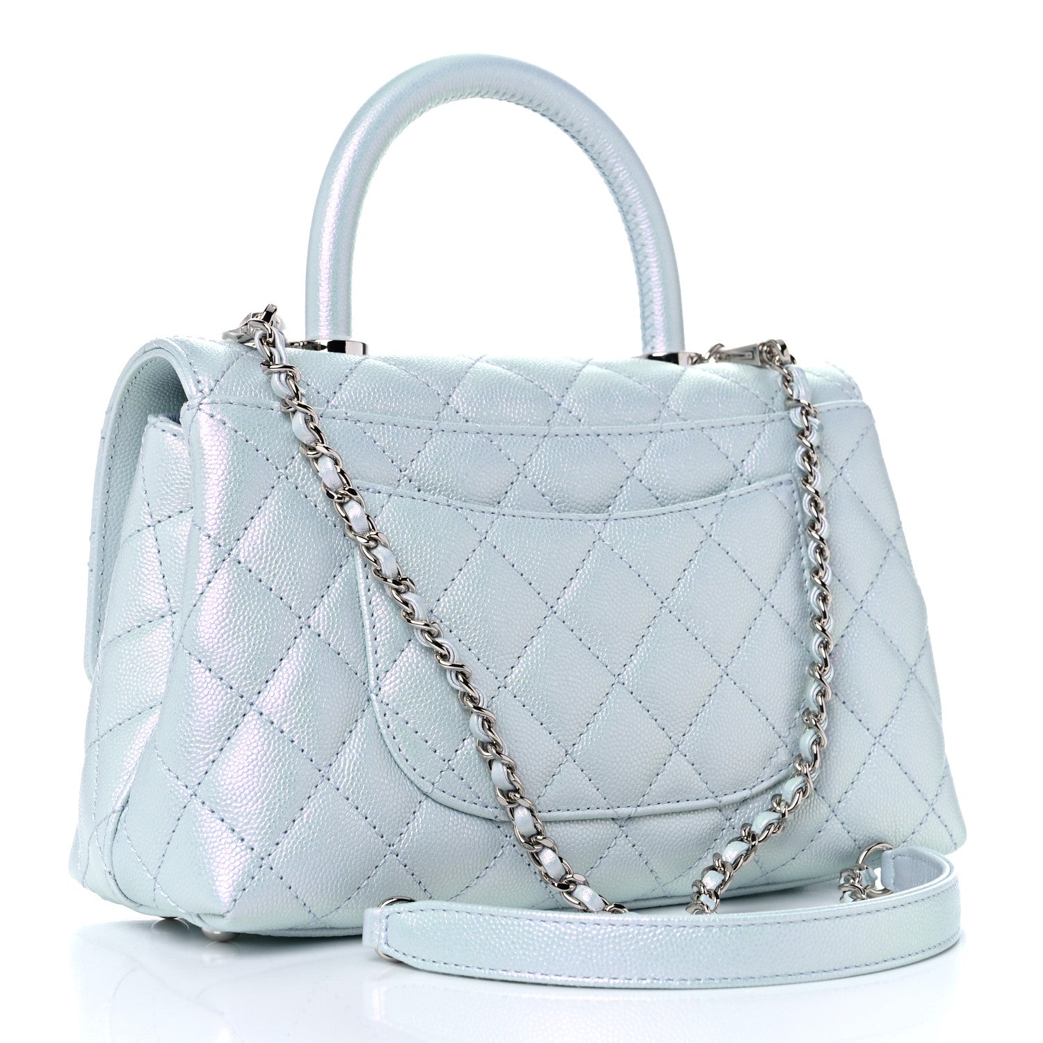 Chanel Iridescent Caviar Quilted Mini Coco Handle Flap Light Blue 3 of 10