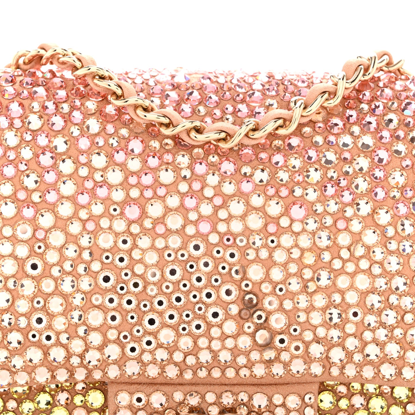 Suede Calfskin Crystal Mini Flap Pink Golden