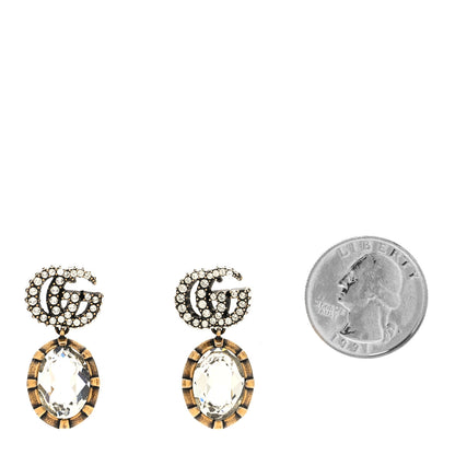 Gucci Metal Crystal Double G Drop Earrings Aged Gold 2 of 4