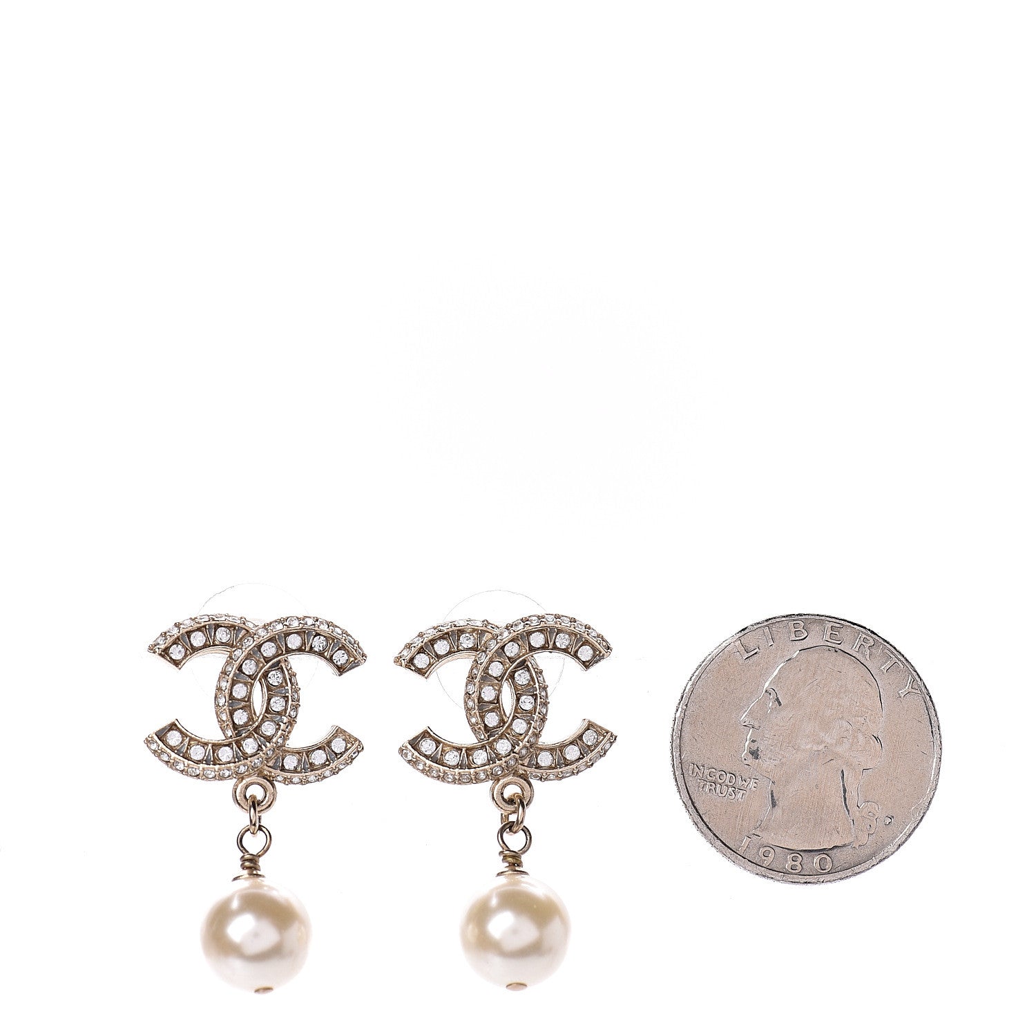 Chanel Crystal Pearl CC Drop Earrings Gold 2 of 4
