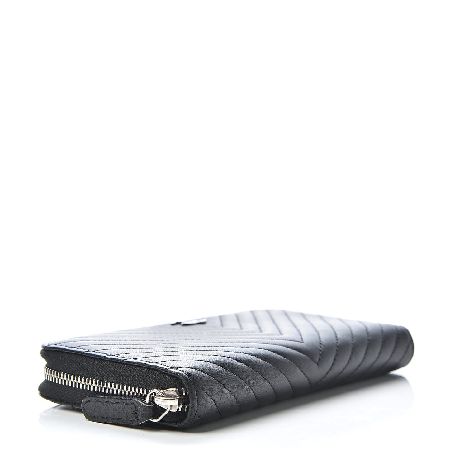Lambskin Chevron Quilted Small Zip Around Wallet Black