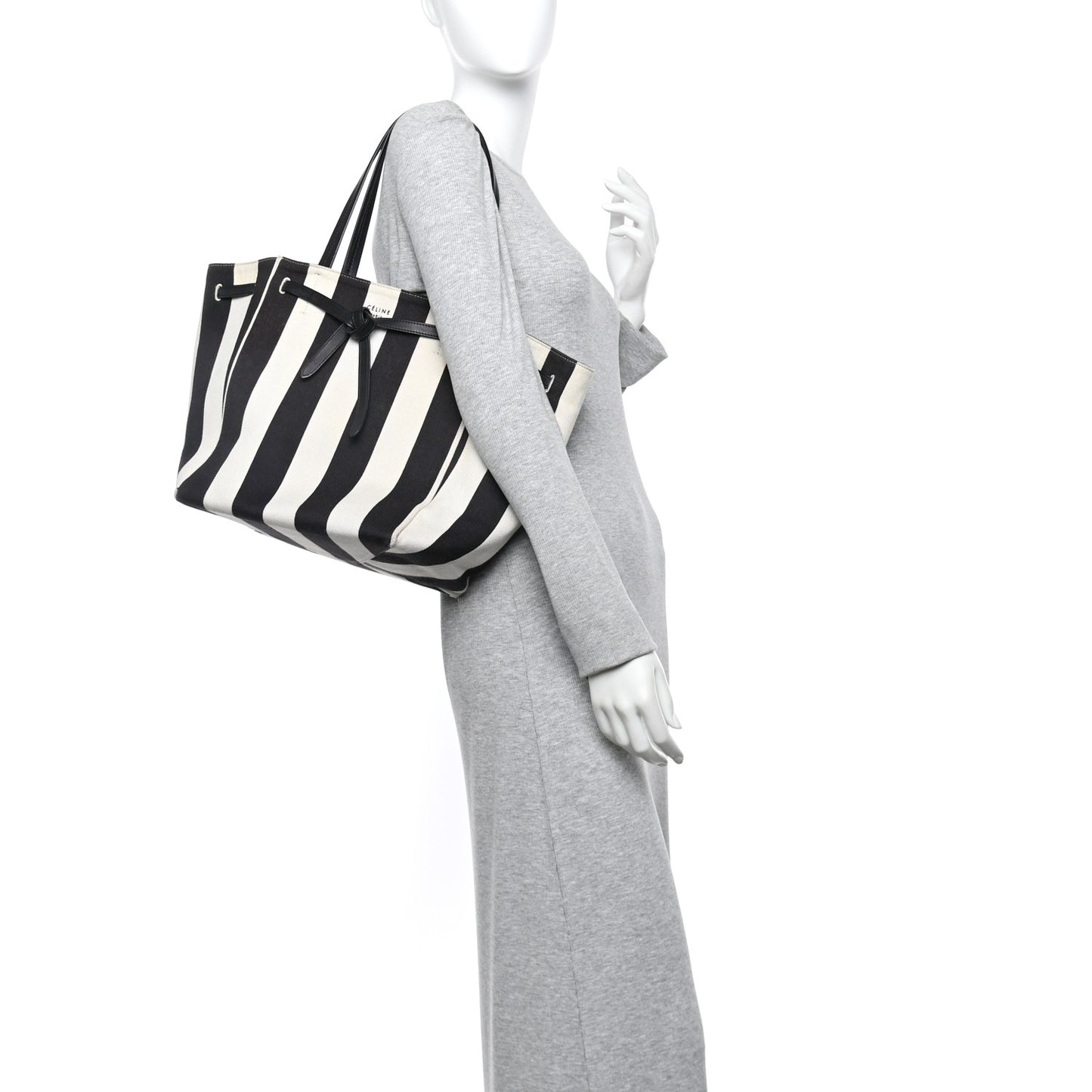 Canvas Striped Medium Belt Cabas Phantom Black White
