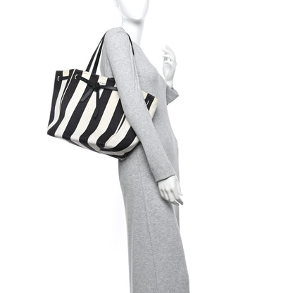Celine Canvas Striped Medium Belt Cabas Phantom Black White 2 of 13