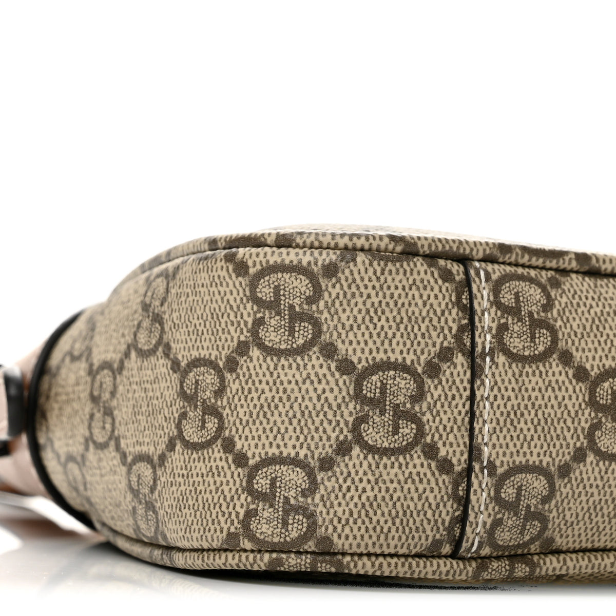 Gucci GG Supreme Monogram Textured Calfskin Small Emblem Shoulder Bag Beige Dark Brown 9 of 11
