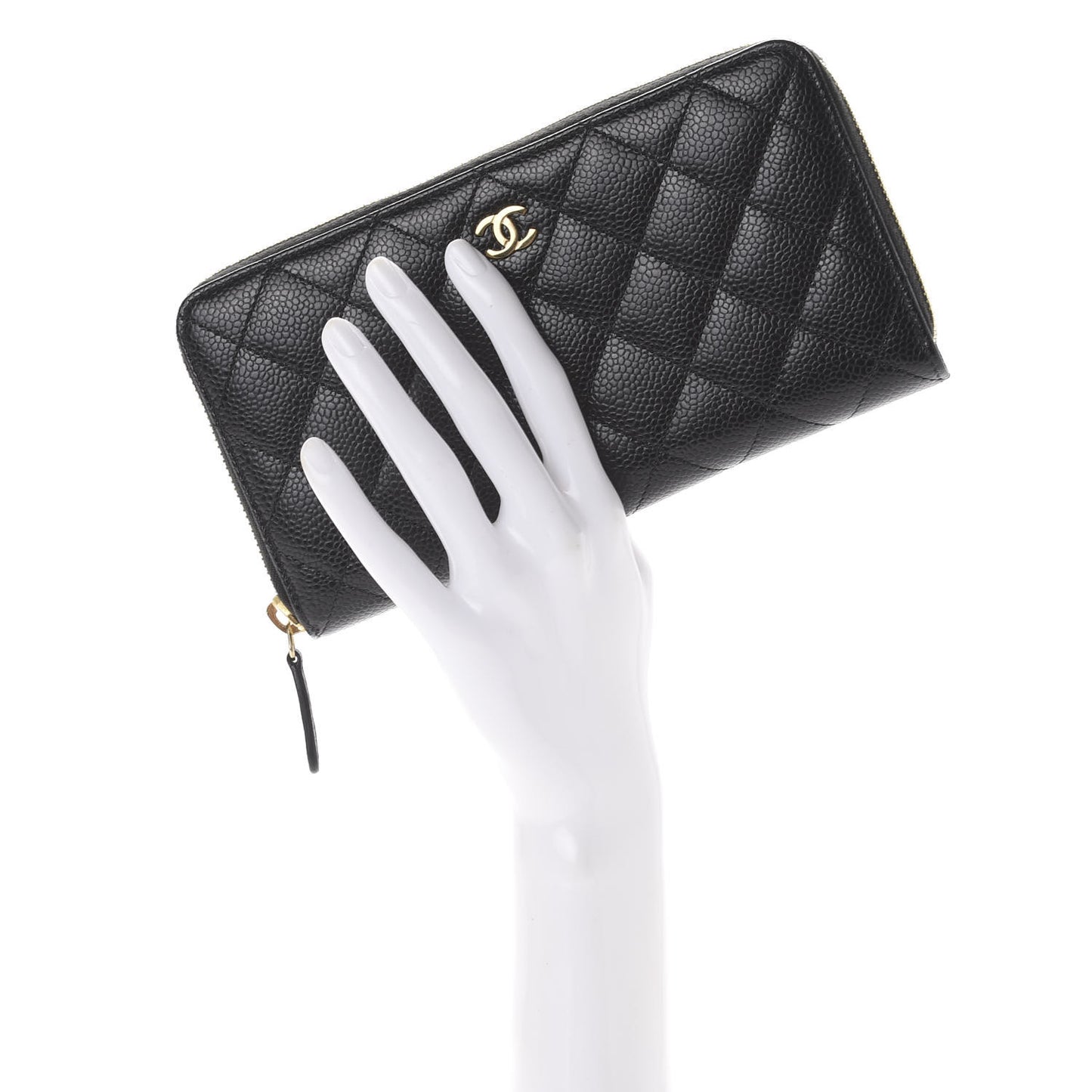 Caviar Quilted Large Gusset Zip Around Wallet Black