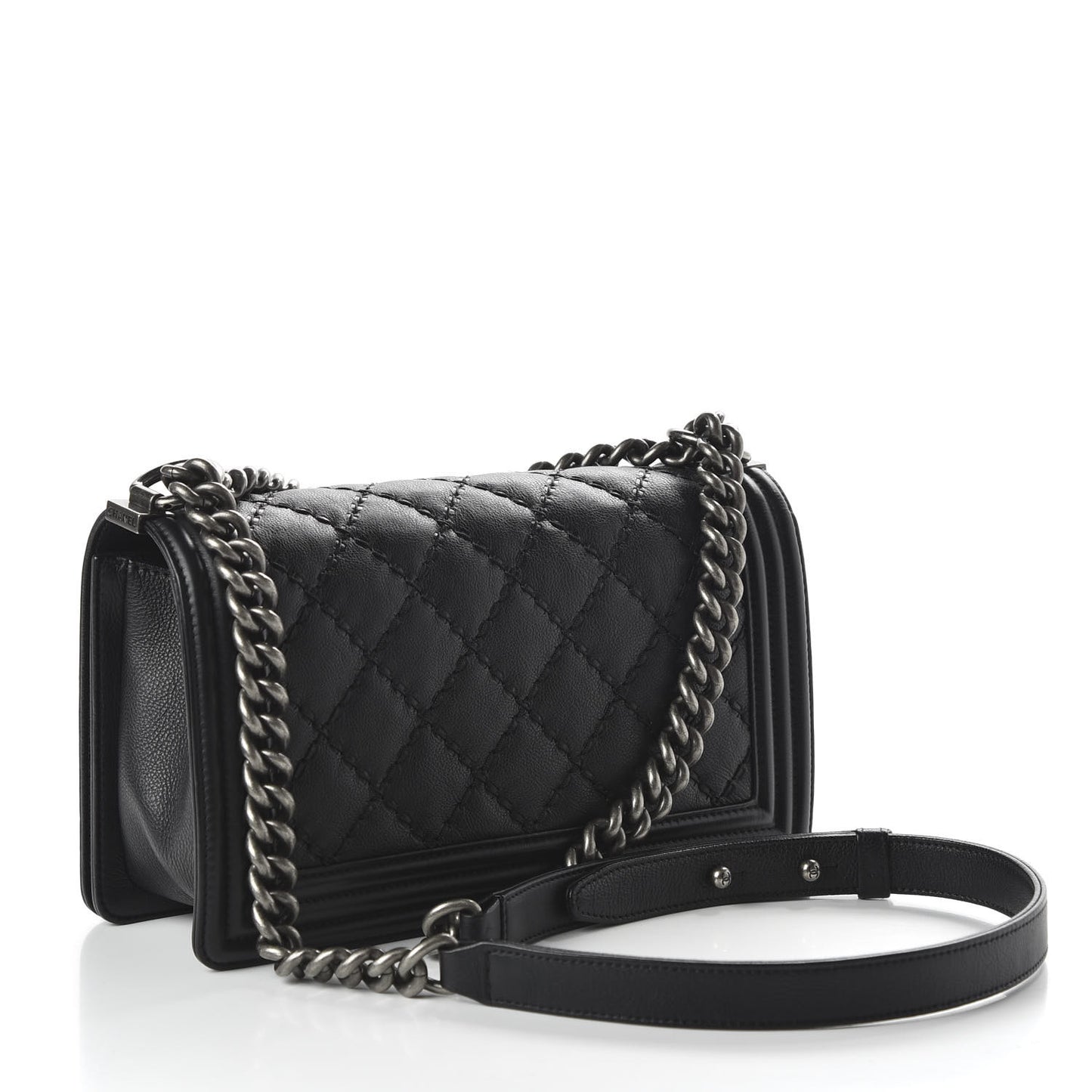 Calfskin Double Stitch Medium Boy Flap Black
