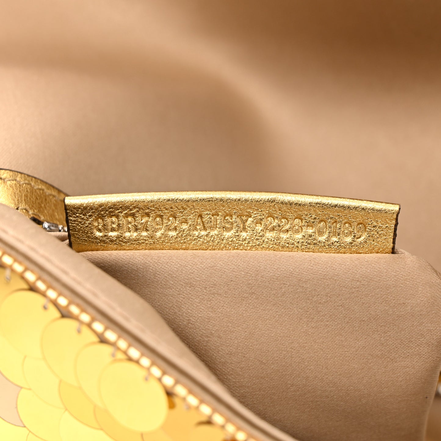 Sequin Paillettes Vitello Laminato Striped Baguette 1997 Oro Sfumato