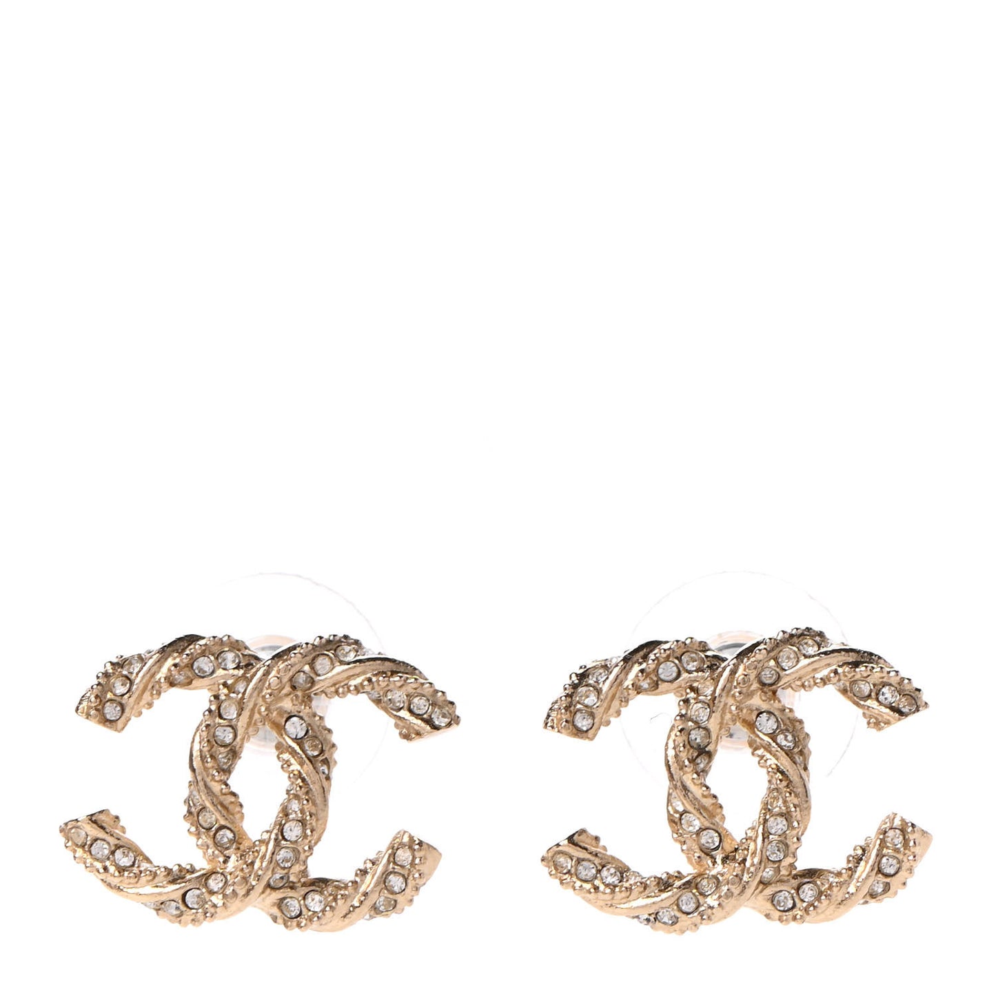 Crystal Twisted CC Earrings Gold