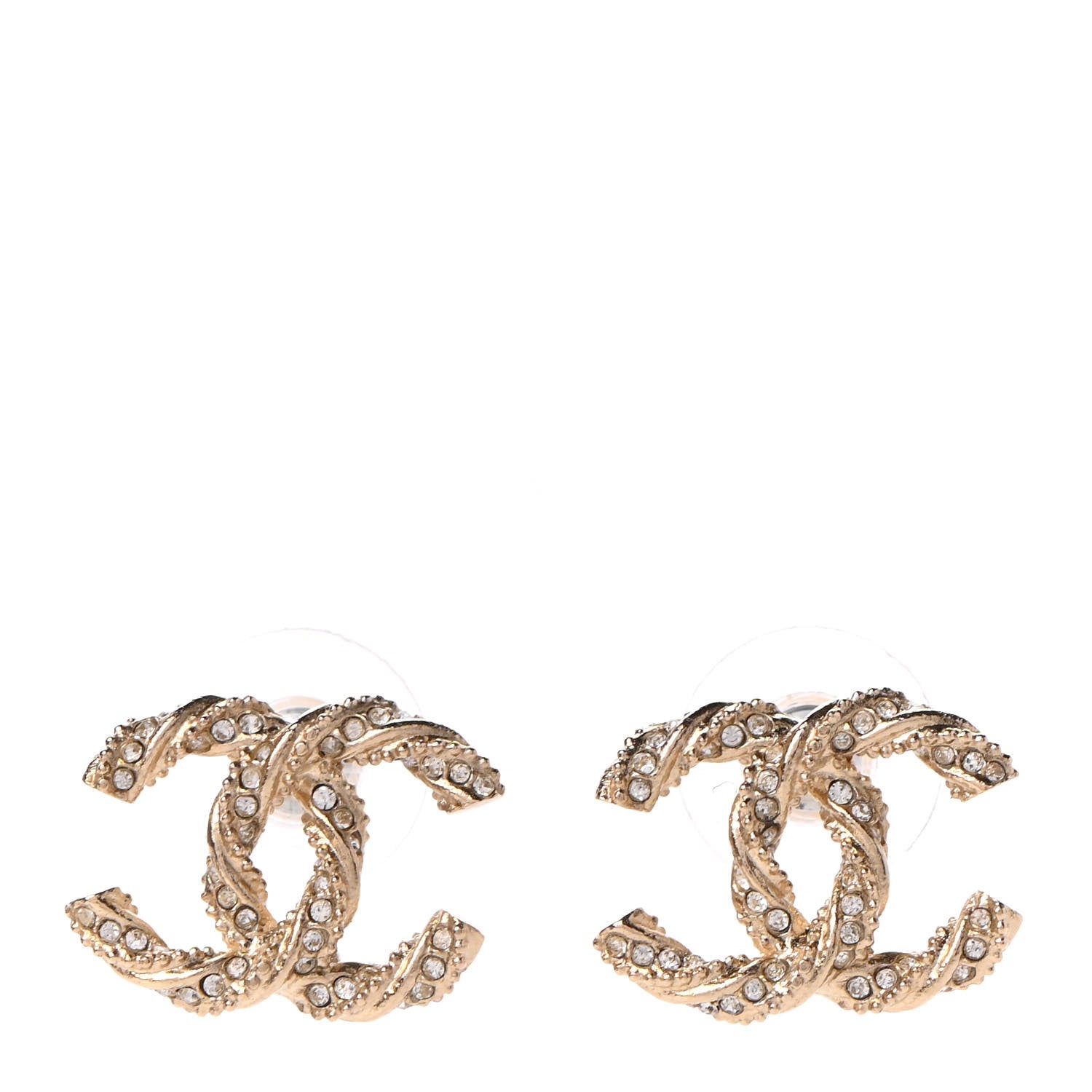 Chanel Crystal Twisted CC Earrings Gold 1 of 5