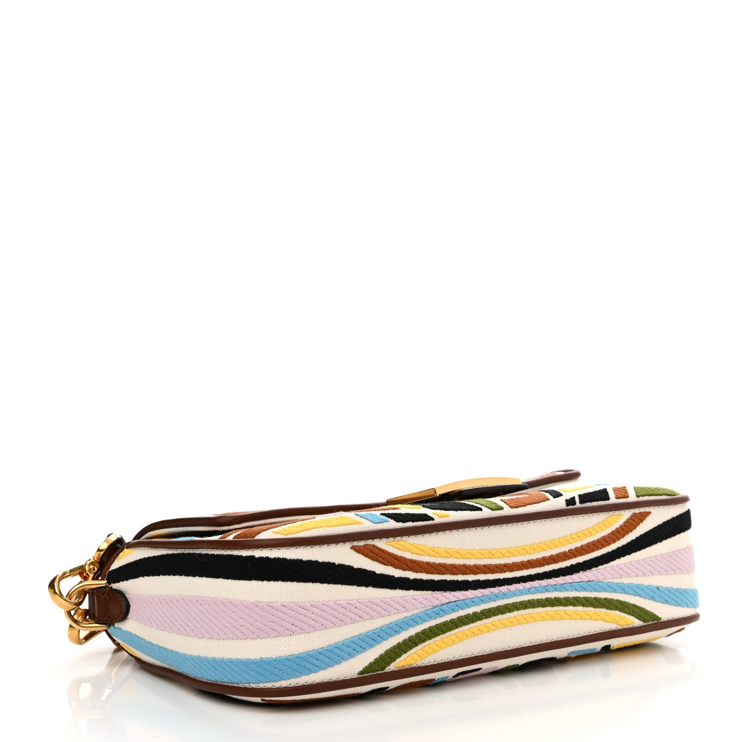 Fendi X SARA COLEMAN Canvas Vitello King Seta FF Fish Eye Embroidered Baguette Grezzo Multicolor Ghianda 4 of 11