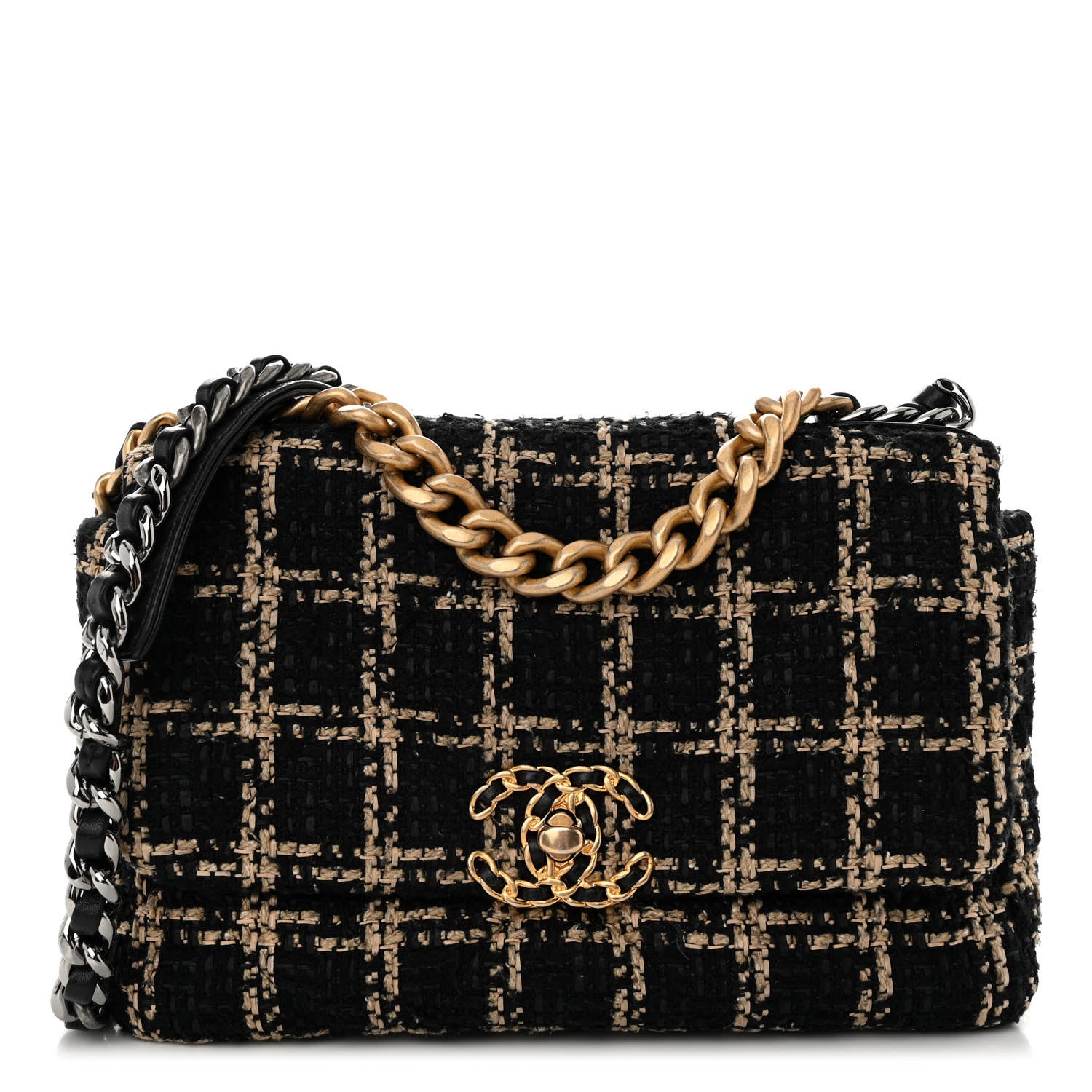 Chanel Tweed Quilted Medium Chanel 19 Flap Black Beige 1 of 12