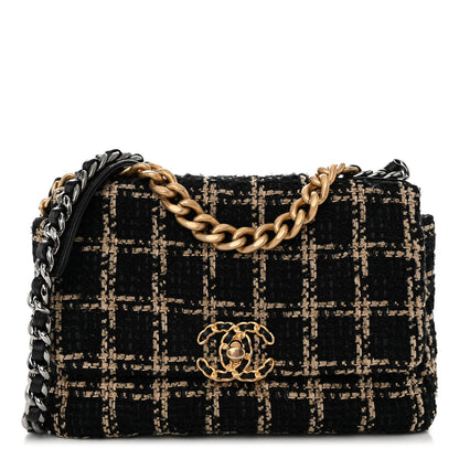 Chanel Tweed Quilted Medium Chanel 19 Flap Black Beige 1 of 12