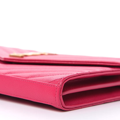 Saint Laurent Grain De Poudre Matelasse Chevron Monogram Chain Wallet Bubblegum 10 of 11