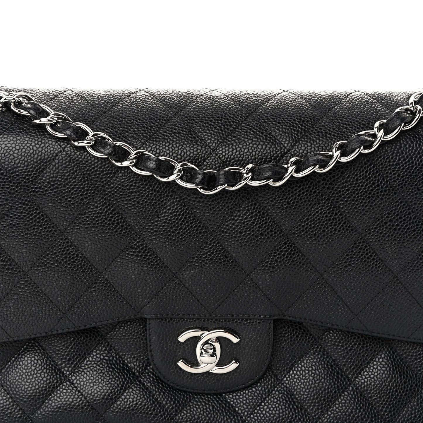 Caviar Quilted Jumbo Double Flap Black