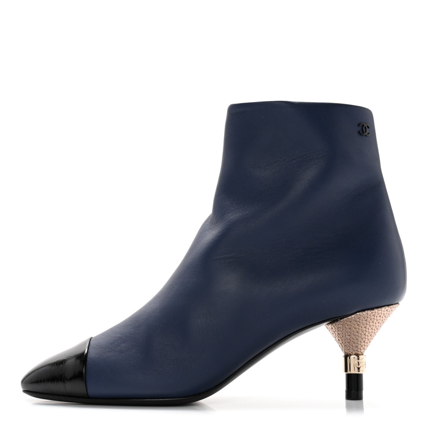 Crumpled Patent Calfskin Cap Toe Short Boots 36.5 Blue Back