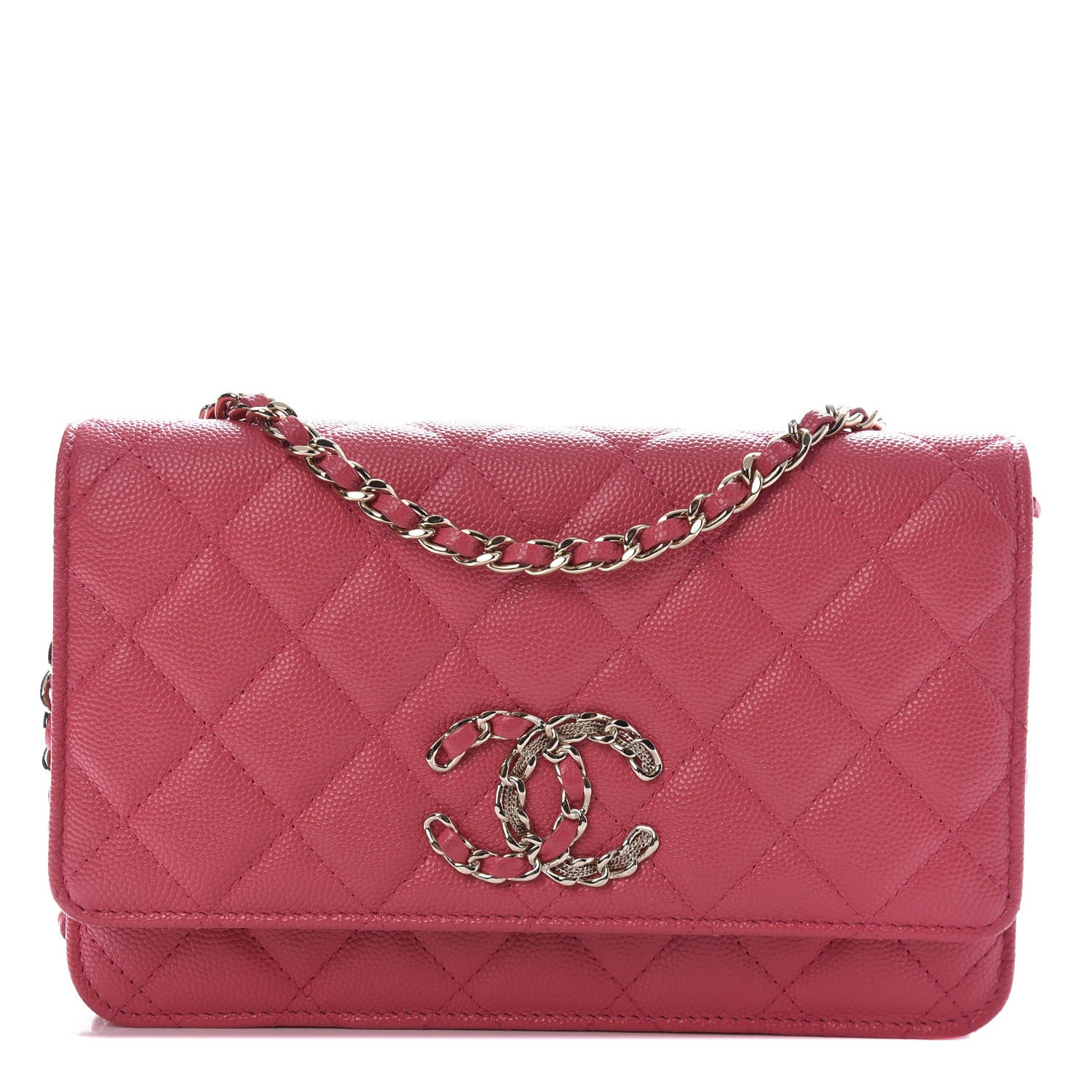 Chanel Caviar Quilted French New Wave Chain CC Wallet On Chain WOC Pink 1 of 12