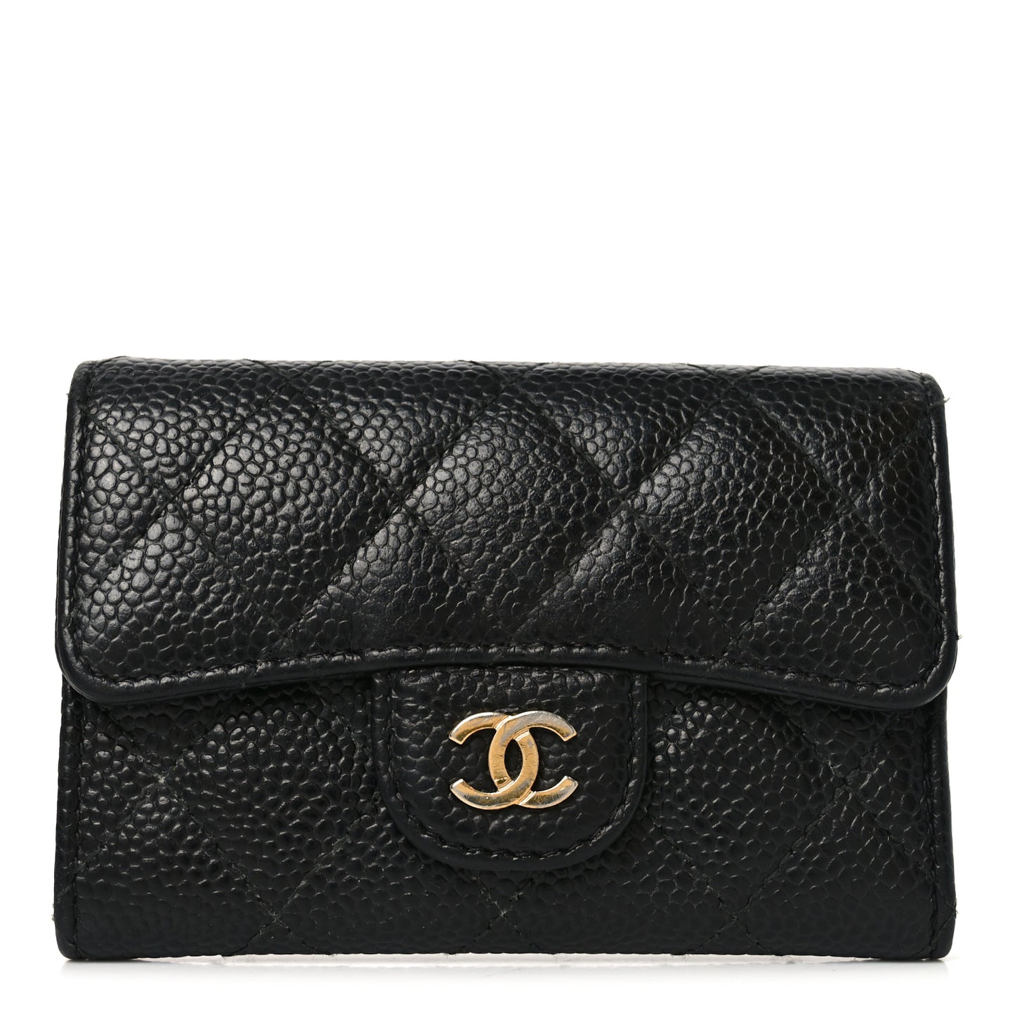 Caviar Quilted Flap Card Holder Black