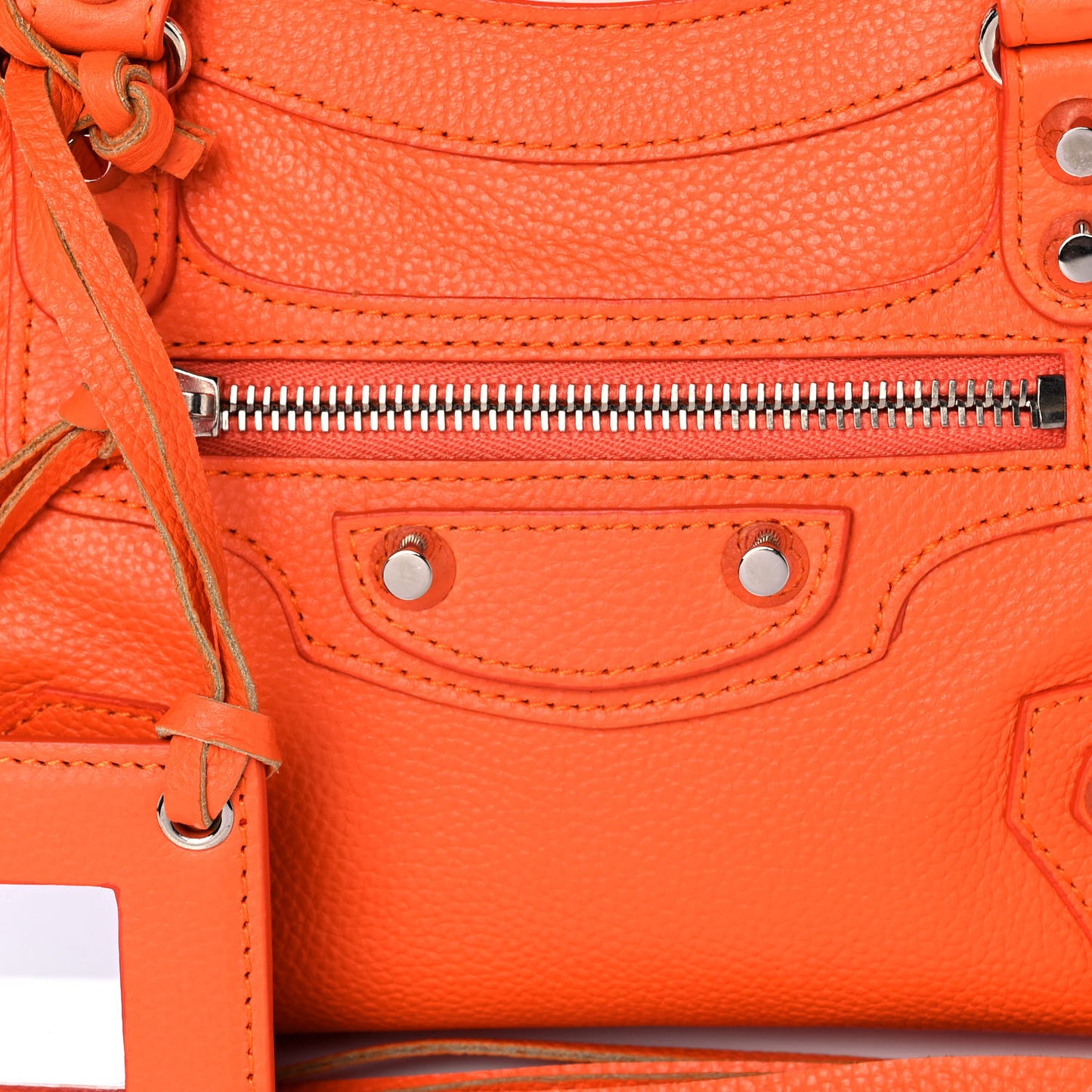 Grained Calfskin Classic Silver Hardware Mini City Orange