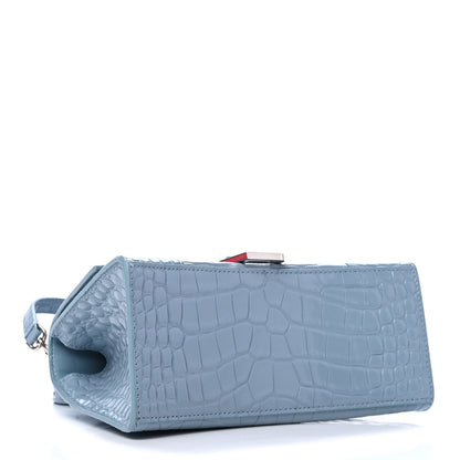Balenciaga Shiny Calfskin Crocodile Embossed Small Hourglass Top Handle Bag Blue Grey 3 of 4