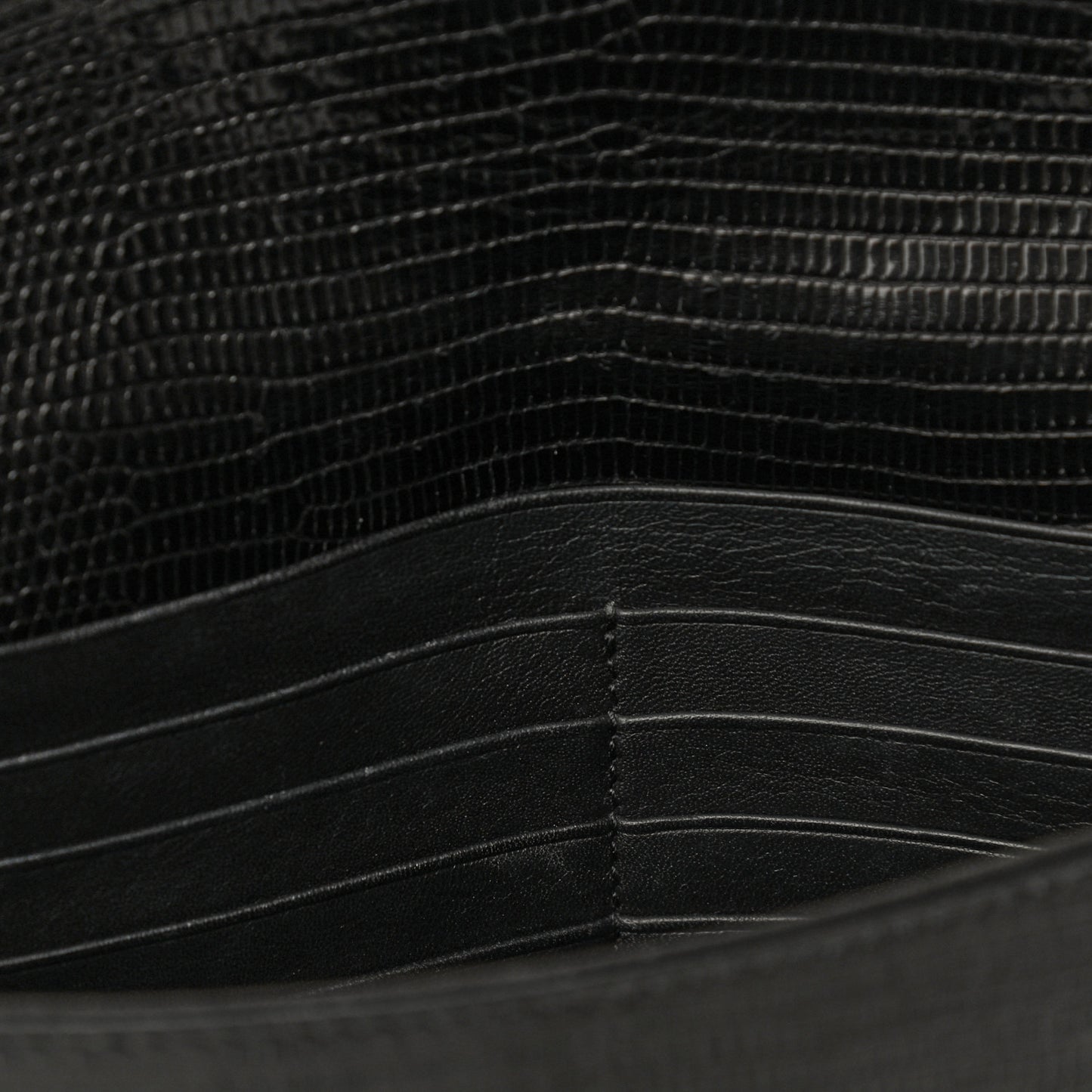 Calfskin Lizard Embossed Wallet on Chain Black