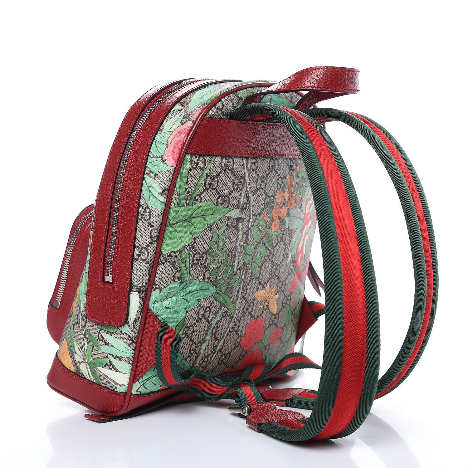 Gucci GG Supreme Monogram Tian Web Small Day Backpack Beige Multicolor Red 3 of 9