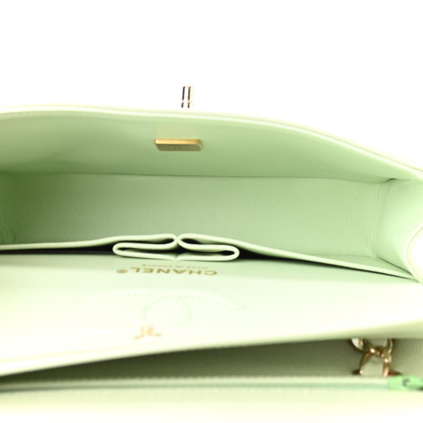 Caviar Quilted Small Double Flap Light Green
