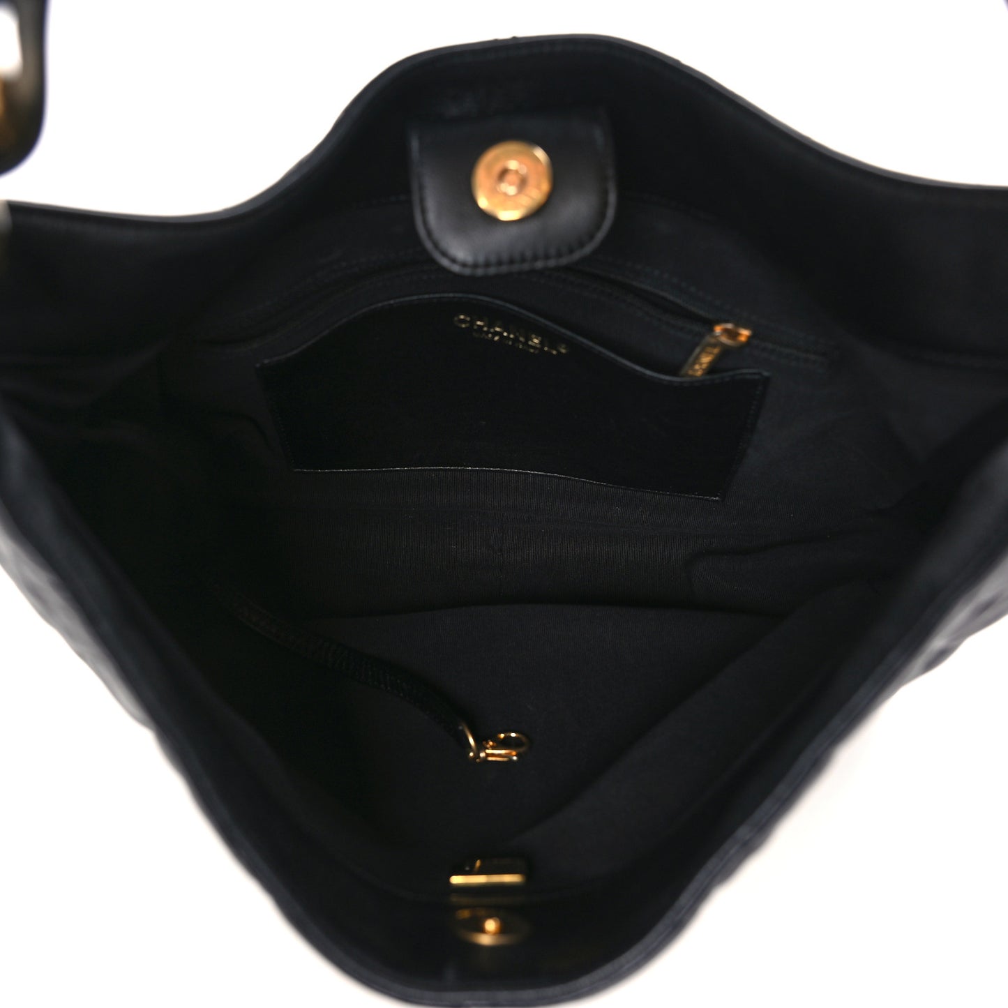 Lambskin Quilted Large CC Funky Town Hobo Black