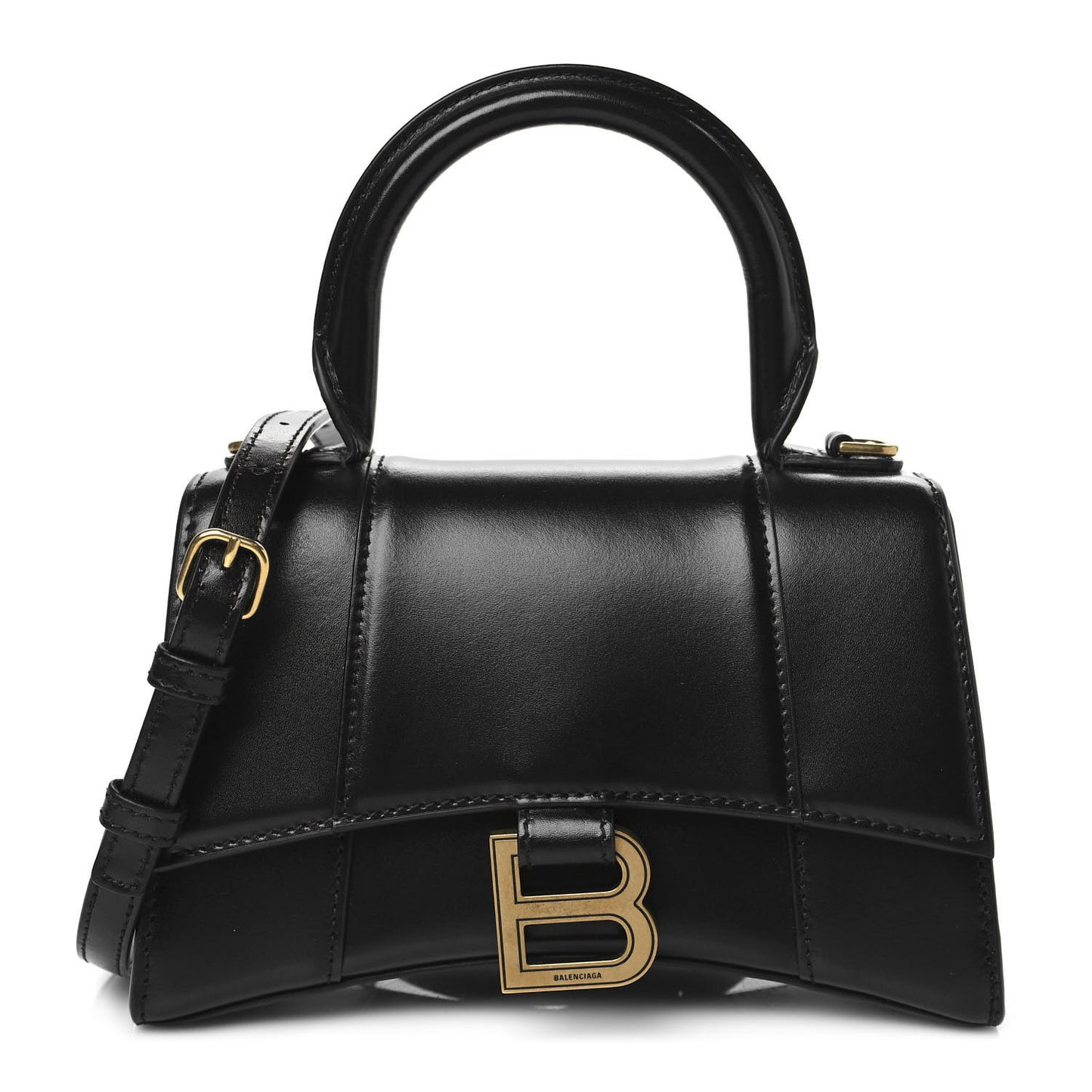 Shiny Box Calfskin Hourglass Top Handle Bag XS Black