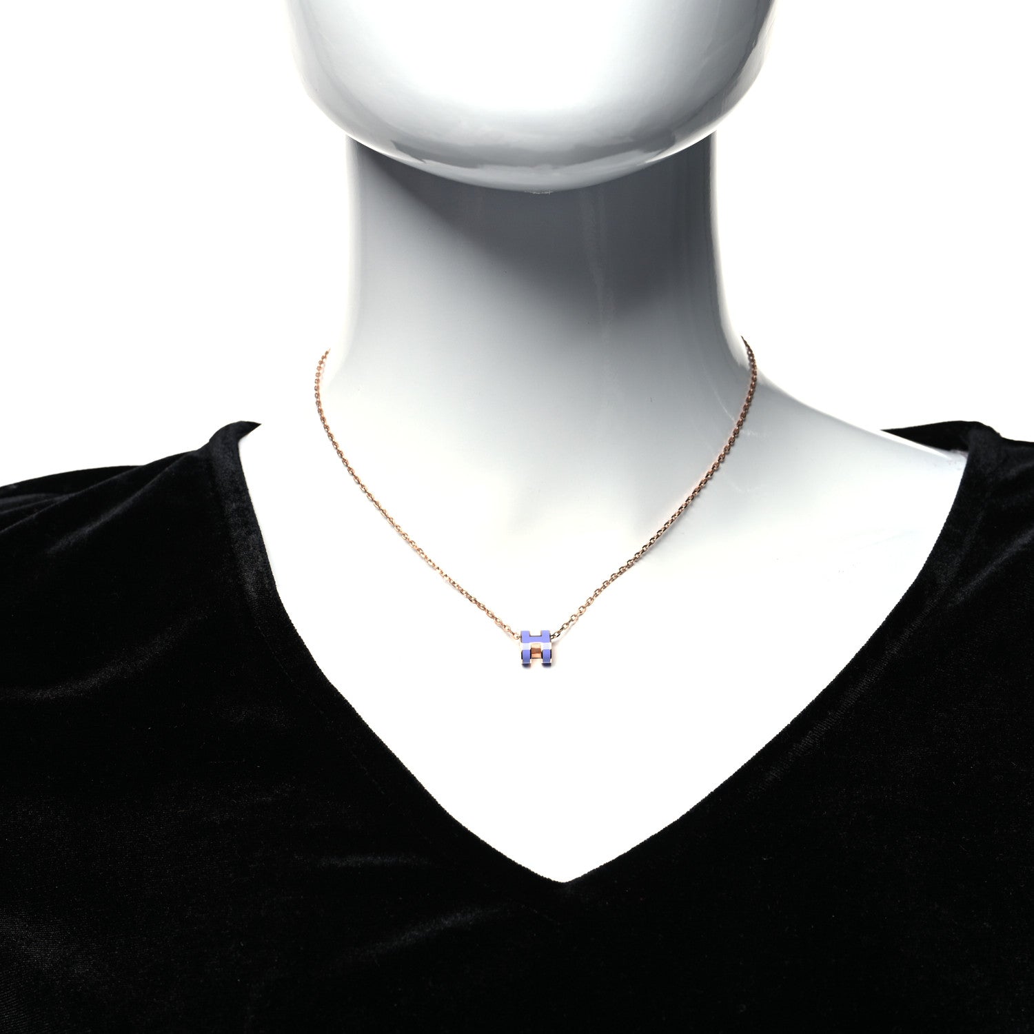 Hermes Lacquered Rose Gold Mini Pop H Pendant Necklace Lilac 2 of 5