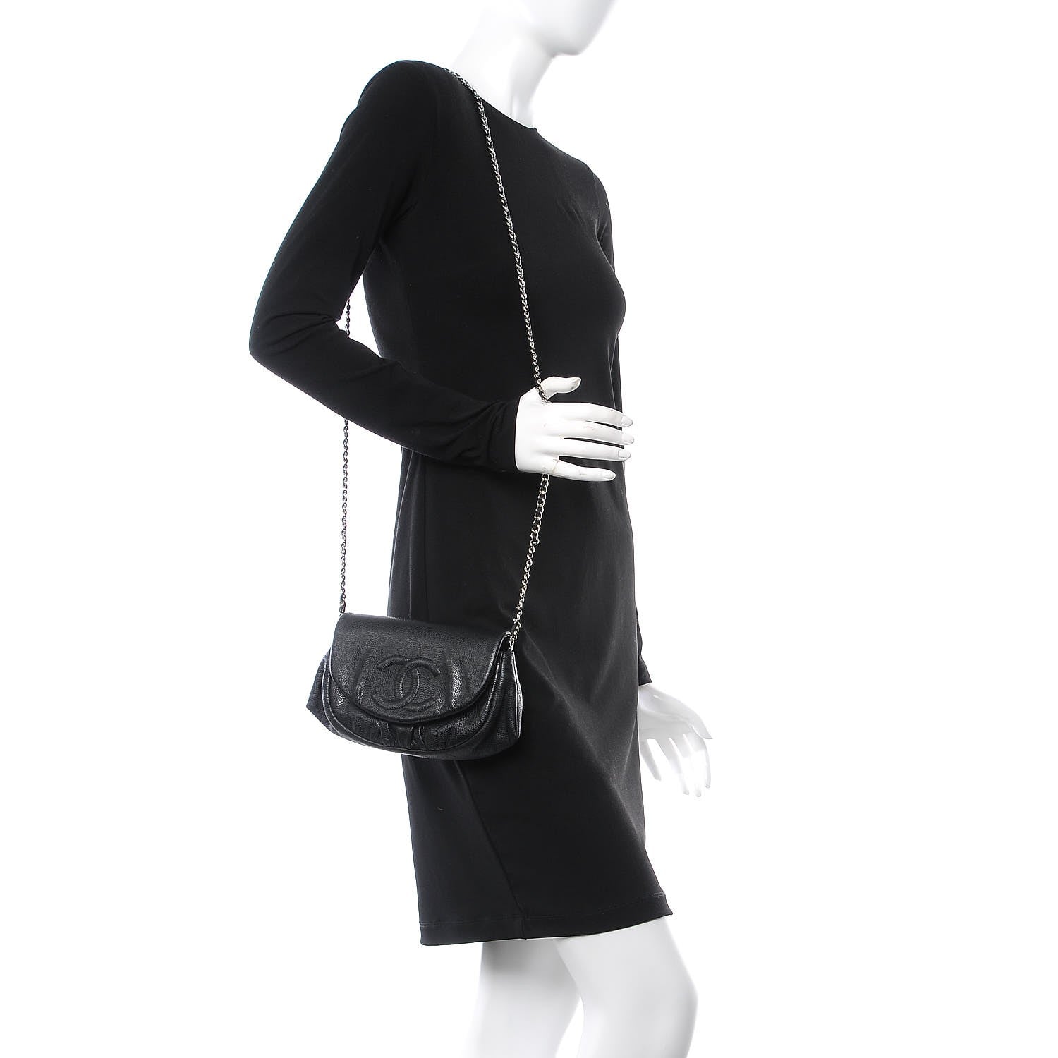 Chanel Caviar Half Moon Wallet On Chain WOC Black 2 of 8