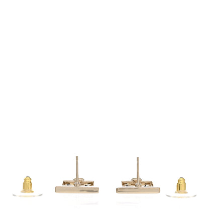Chanel Metal Crystal Square CC Earrings Gold 3 of 5