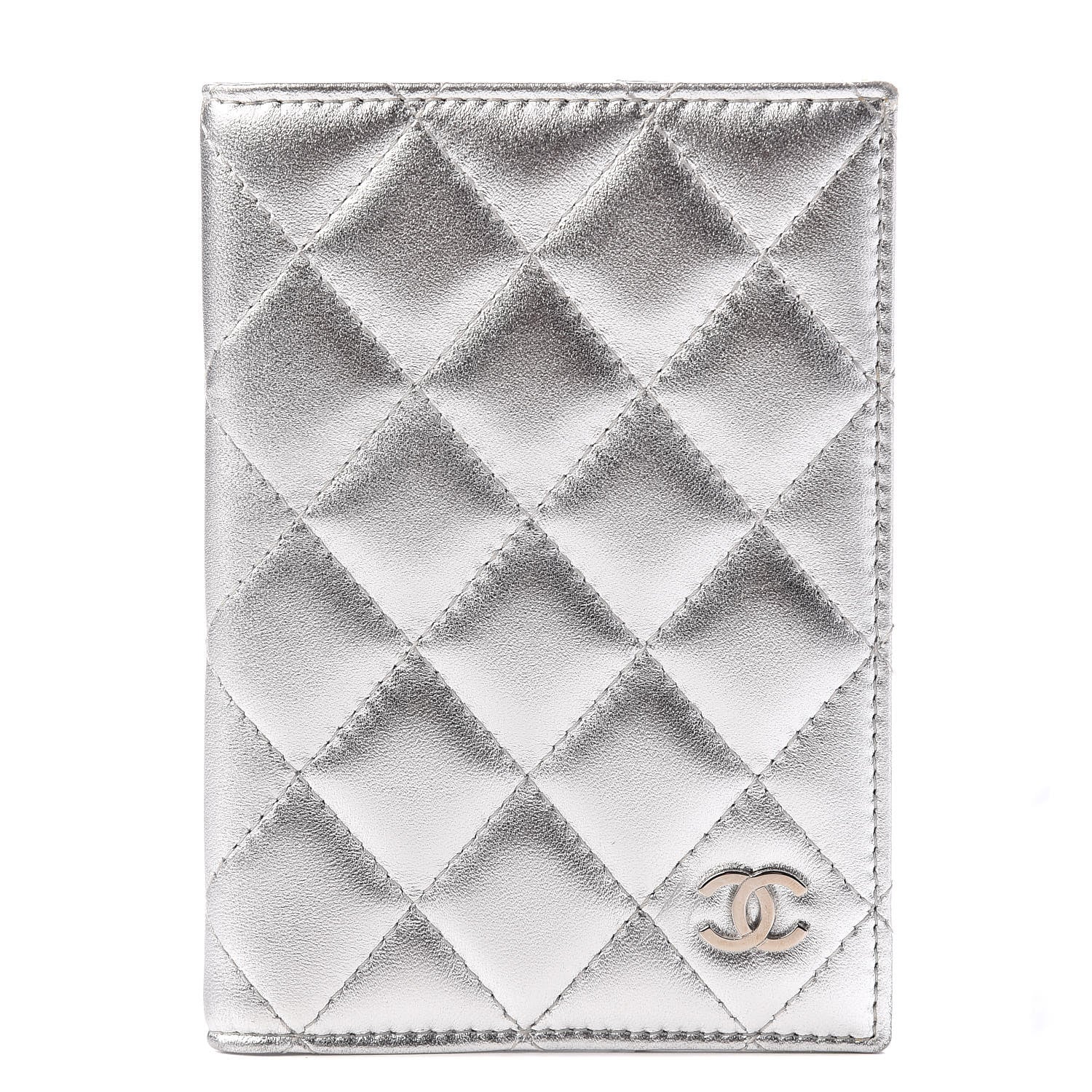 Chanel Metallic Lambskin Quilted Passport Holder Silver 1 of 8
