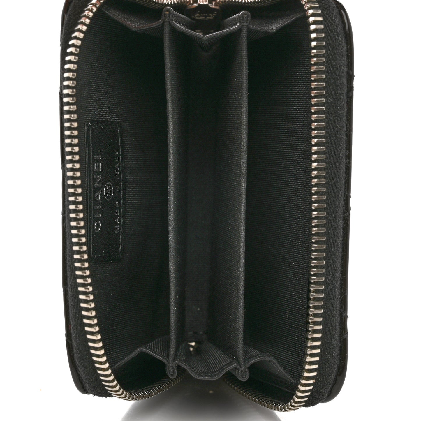 Patent Calfskin Quilted Brilliant Zip Coin Purse Wallet Black