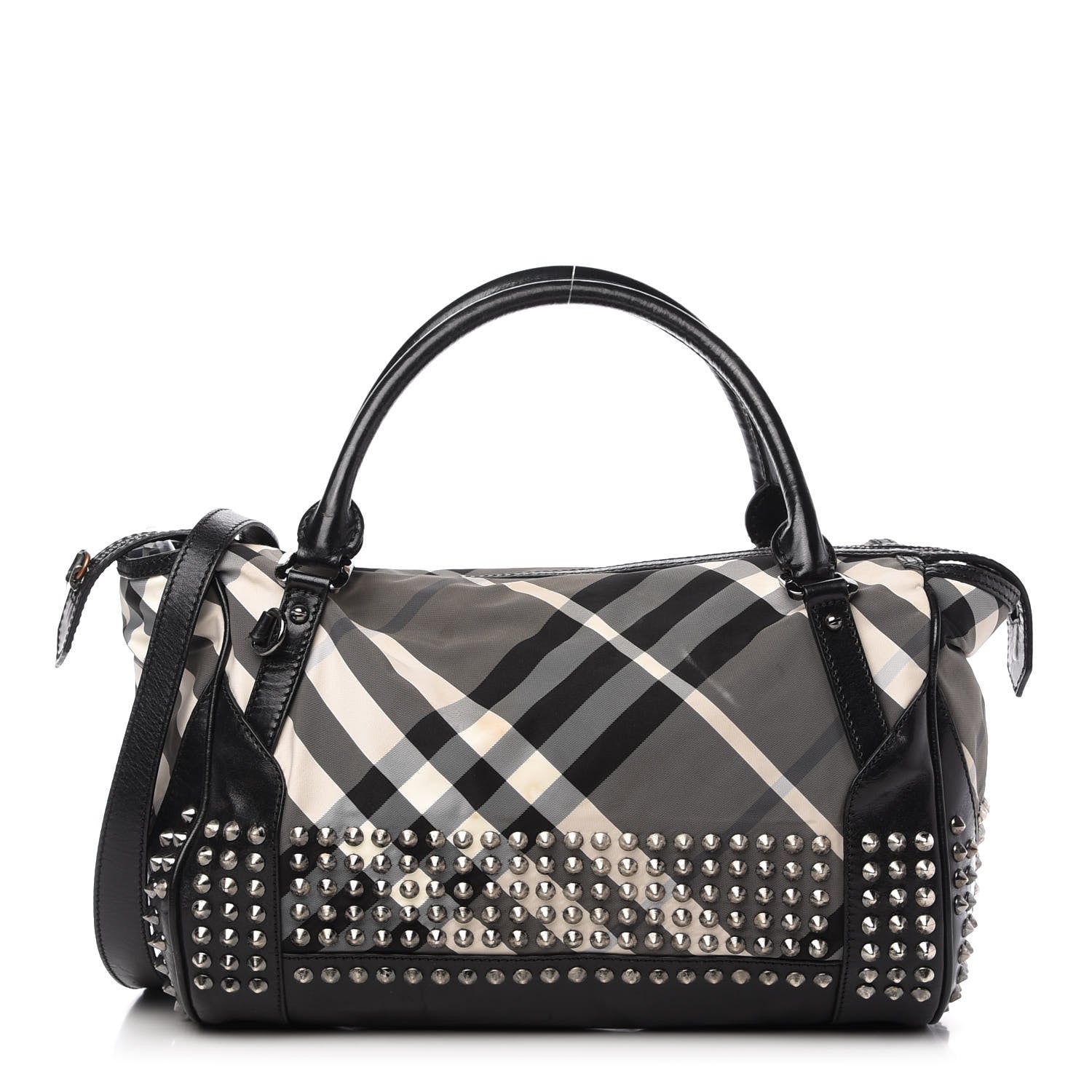 Burberry Nylon Beat Check Studded Medium Edenham Satchel Black 1 of 11