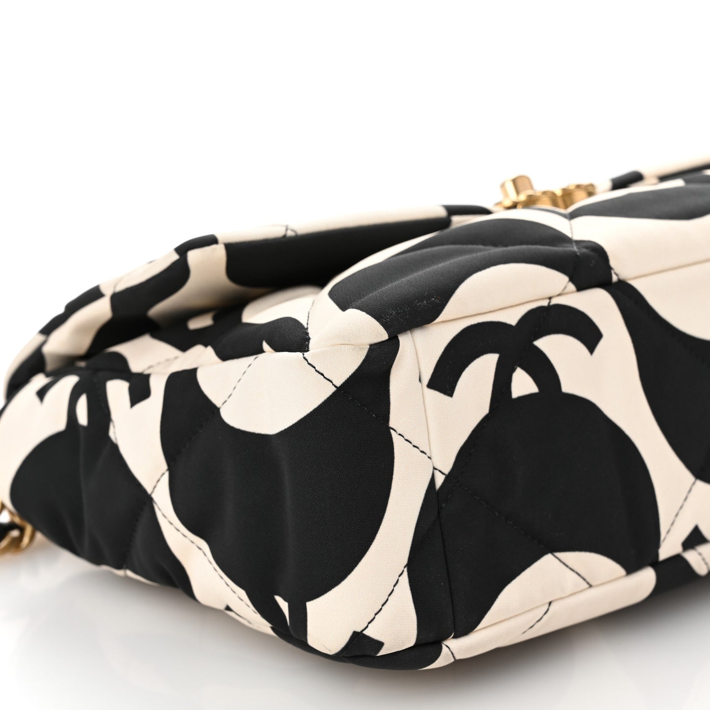 Fabric Printed Large Chanel 19 Flap Black Ecru