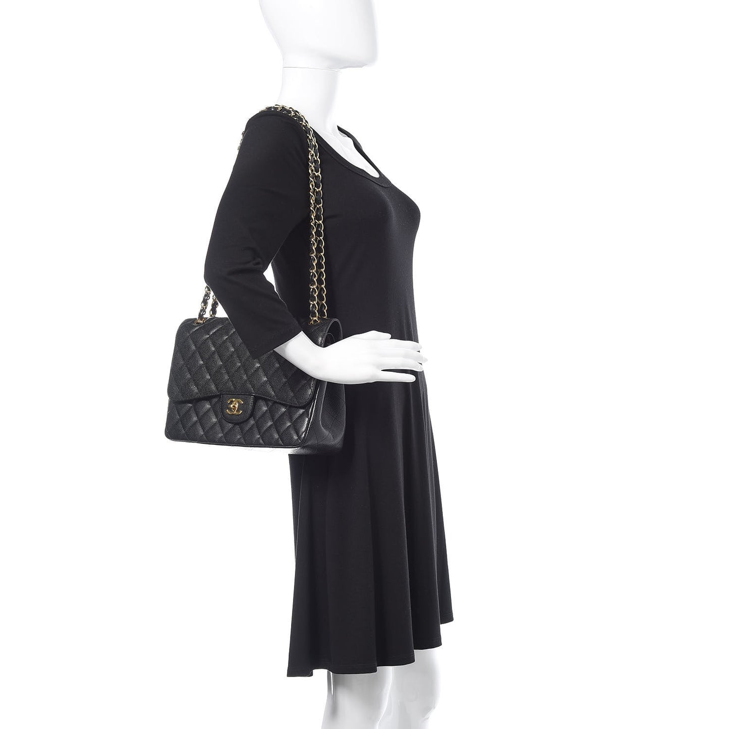 Caviar Quilted Jumbo Double Flap Black
