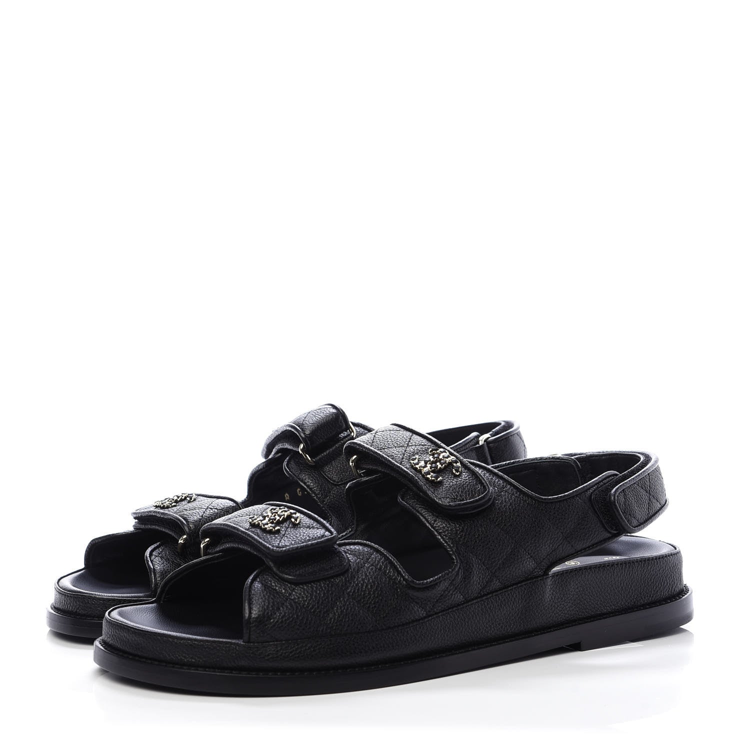 Chanel Caviar CC Flat Sandals 40.5 Black 3 of 9
