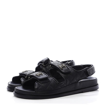 Chanel Caviar CC Flat Sandals 40.5 Black 3 of 9