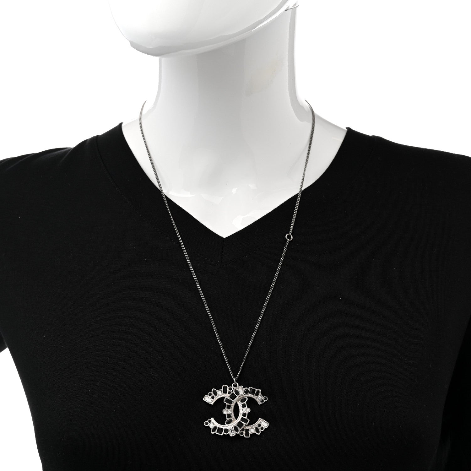 Chanel Baguette Crystal Large CC Necklace Silver Black 2 of 6