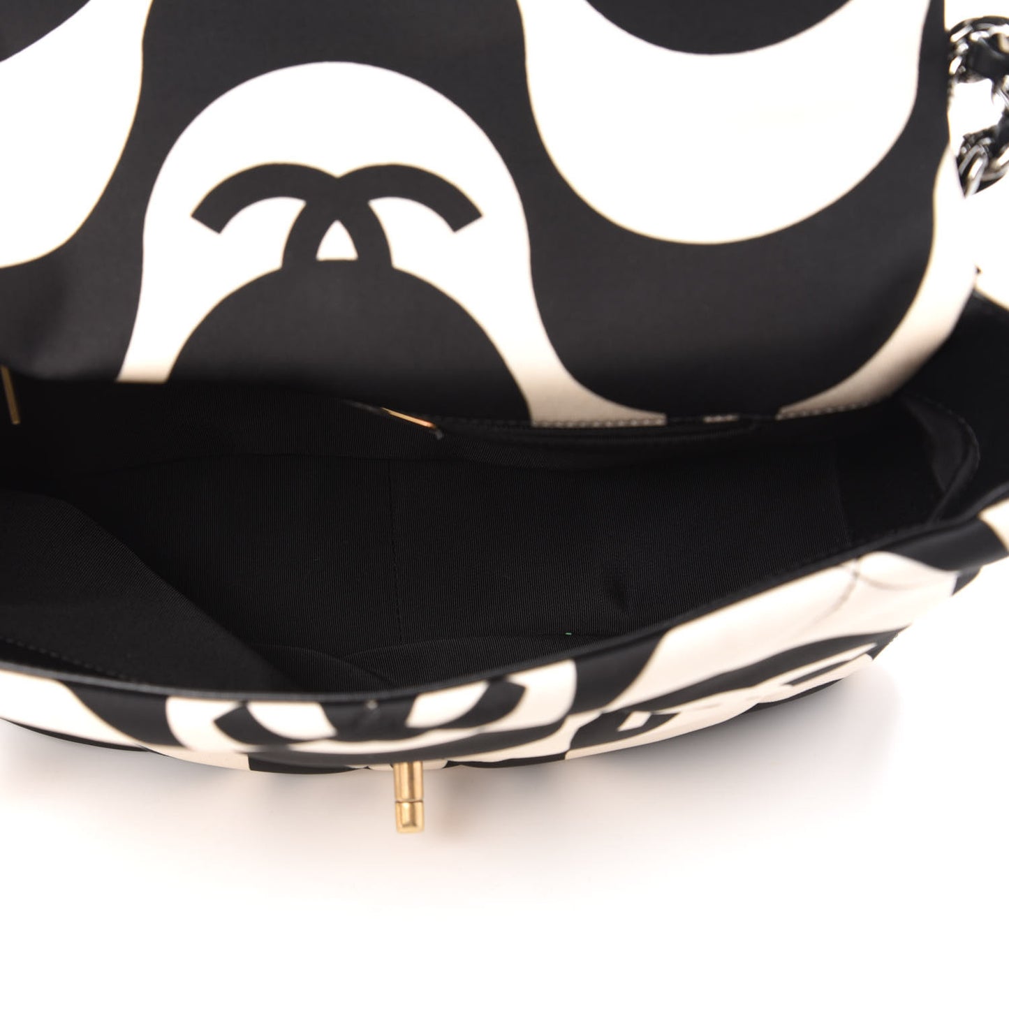 Fabric Printed Large Chanel 19 Flap Black Ecru