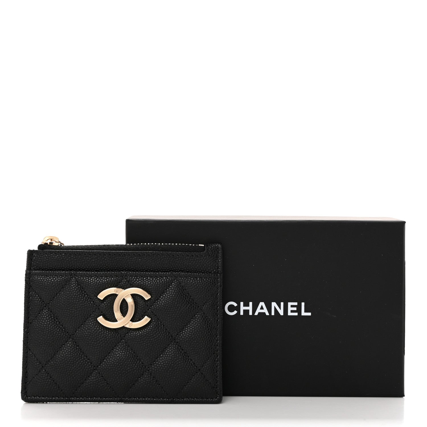 Chanel Caviar Quilted Striated Zip Card Holder Wallet Black 8 of 8