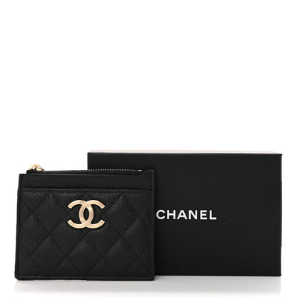 Chanel Caviar Quilted Striated Zip Card Holder Wallet Black 8 of 8