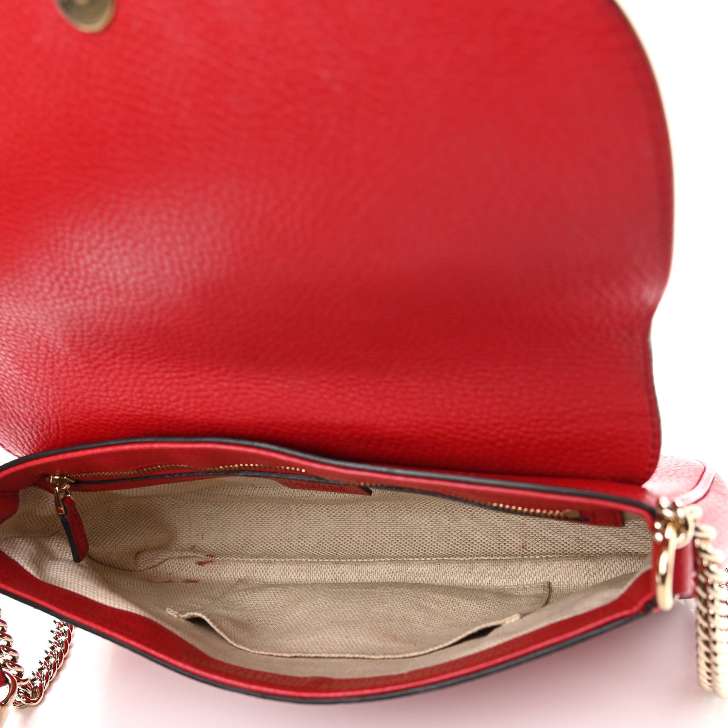 Gucci Pebbled Calfskin Medium Soho Flap Crossbody Vibrant Red 4 of 11
