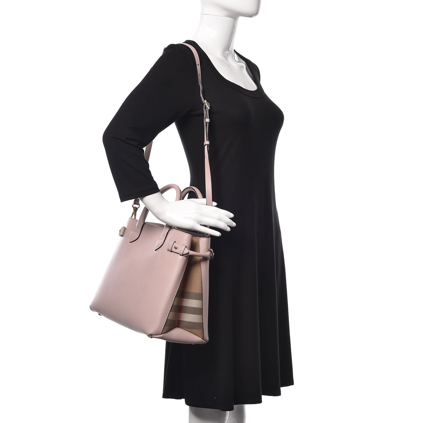 Grainy Calfskin House Check Medium Banner Tote Pale Orchid